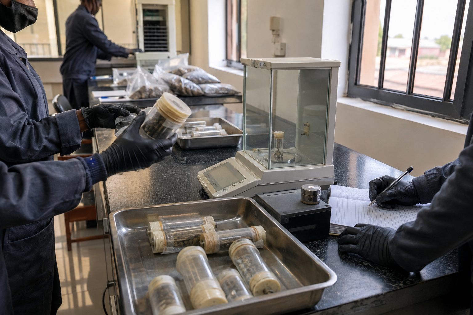 Controlled mineral sample inspection and weighing